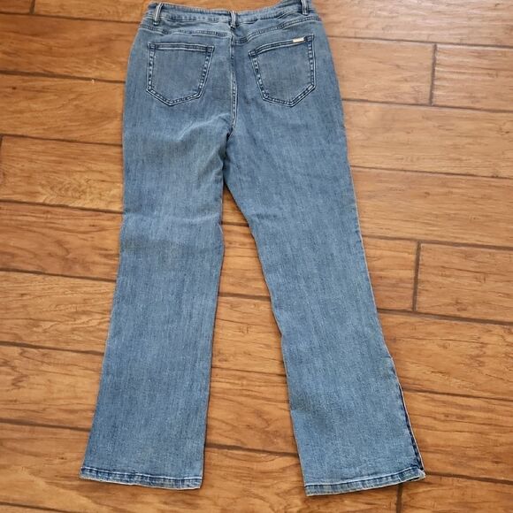 bebe Light Blue Flare Jeans with Button Accents - Picture 3 of 6